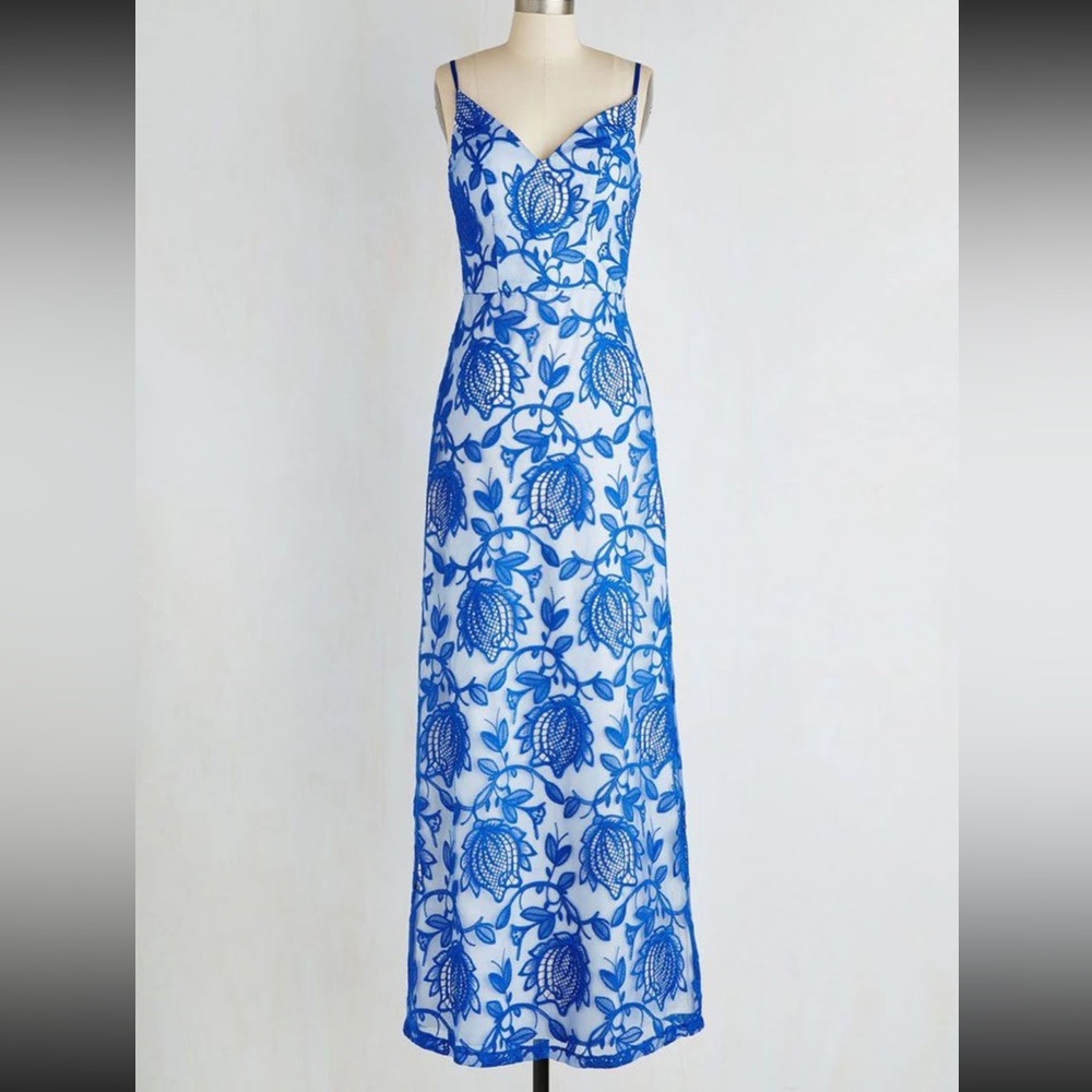Blue lace overlay dress